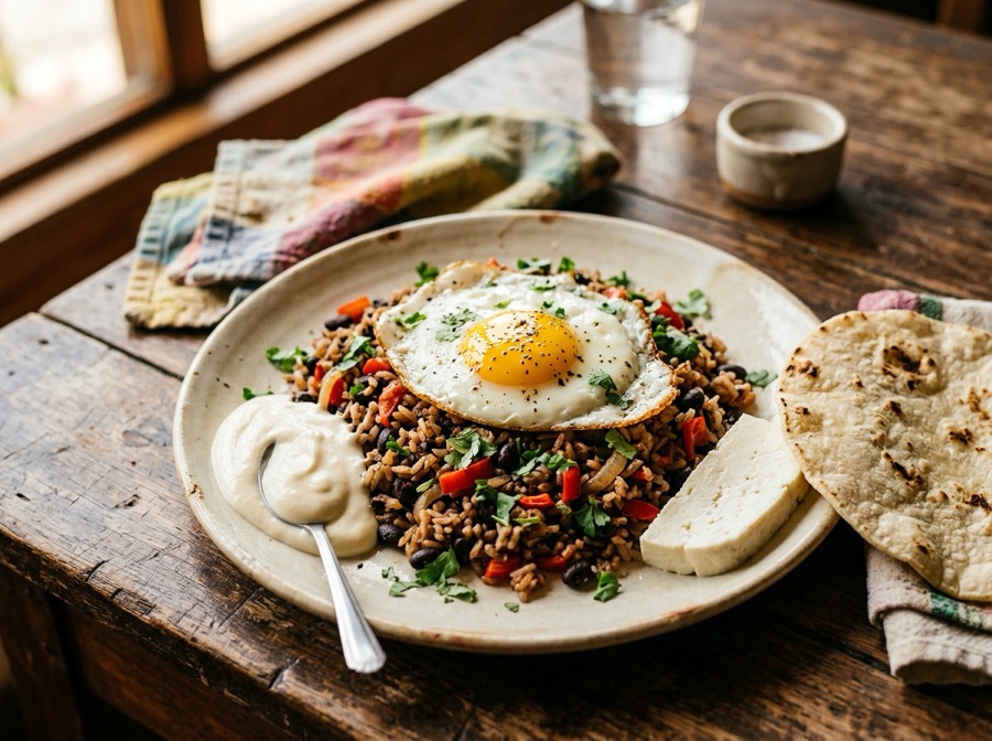 Gallo pinto con huevo